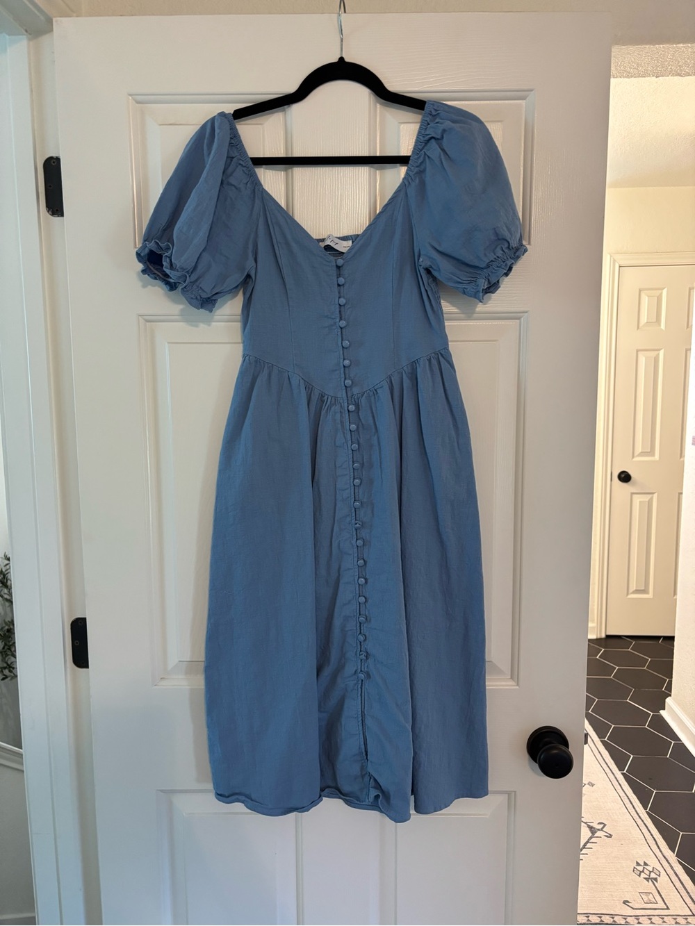 Petal & Pup Powder Blue Puff-Sleeve Button-Front Midi